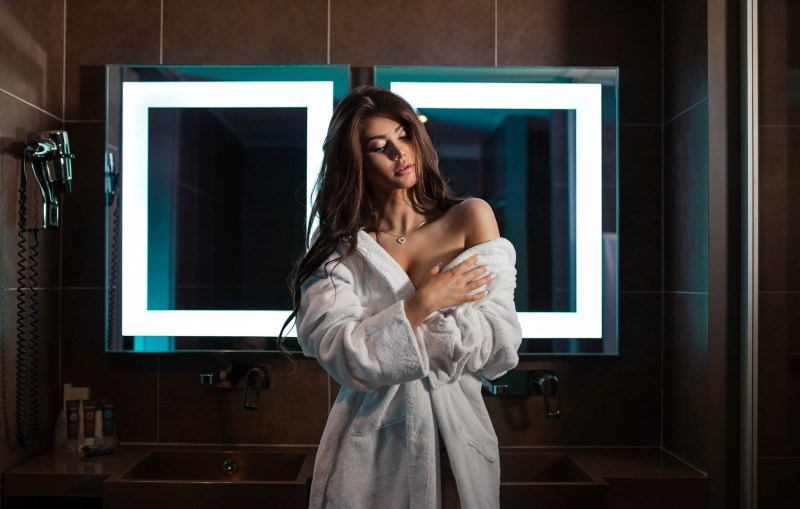 Photoshoot girl in a dressing gown