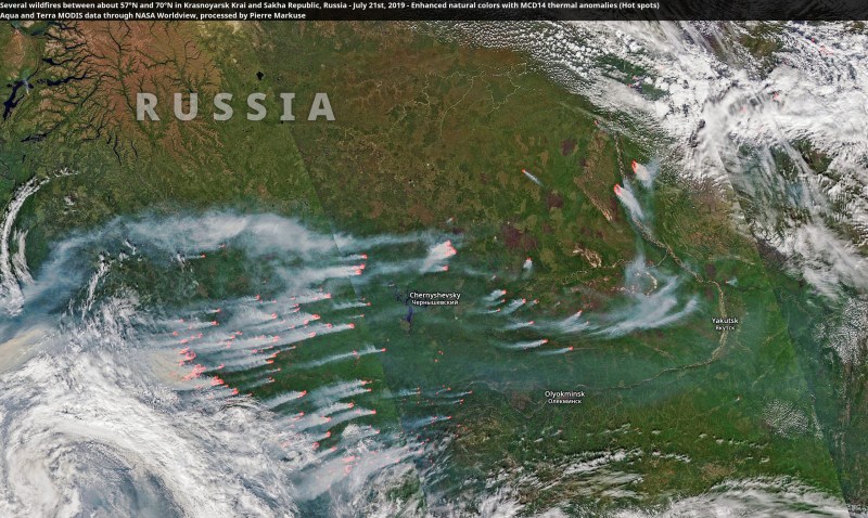 Fires in Siberia 2019 from a satellite