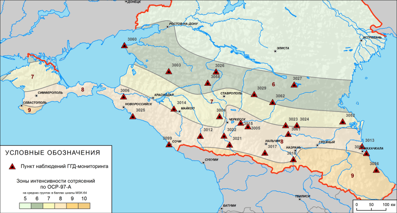 Map of seismic activity of the Krasnodar Territory