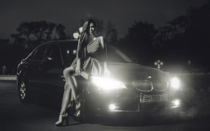 Girl in the car at night