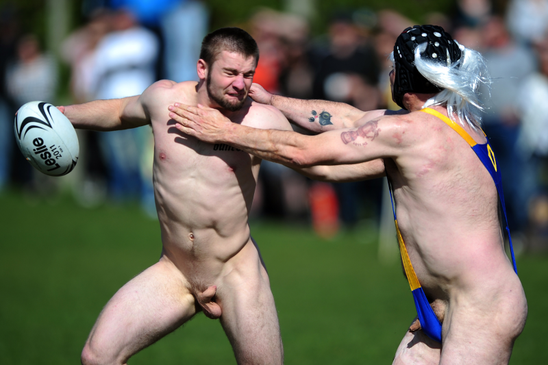 Rugby football players are naked