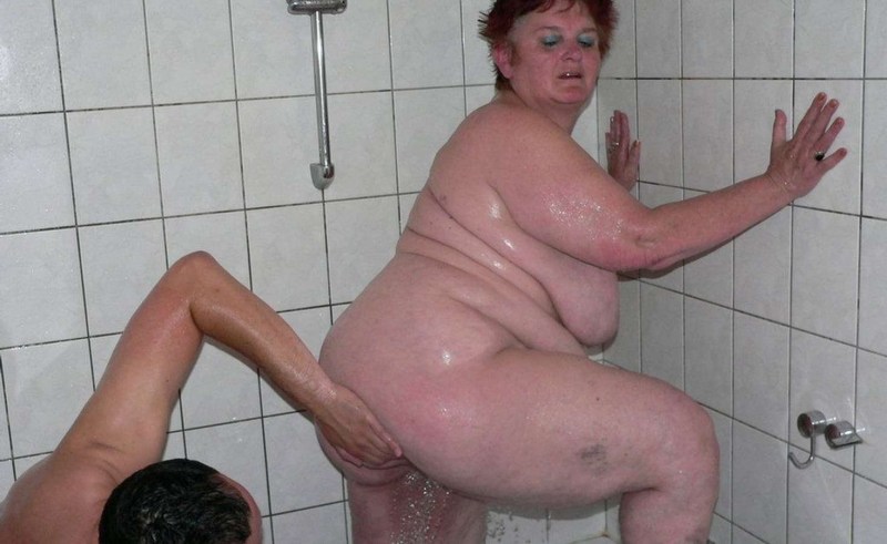 Naked fat old women in the shower