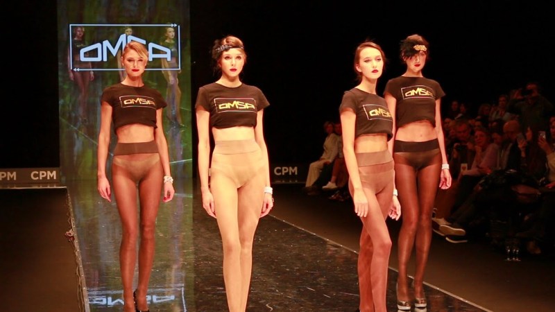 Naked fashion models on the catwalk