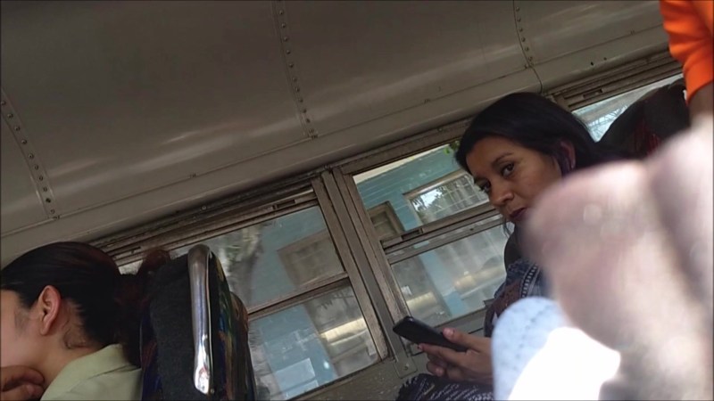 Santing moment in a public place