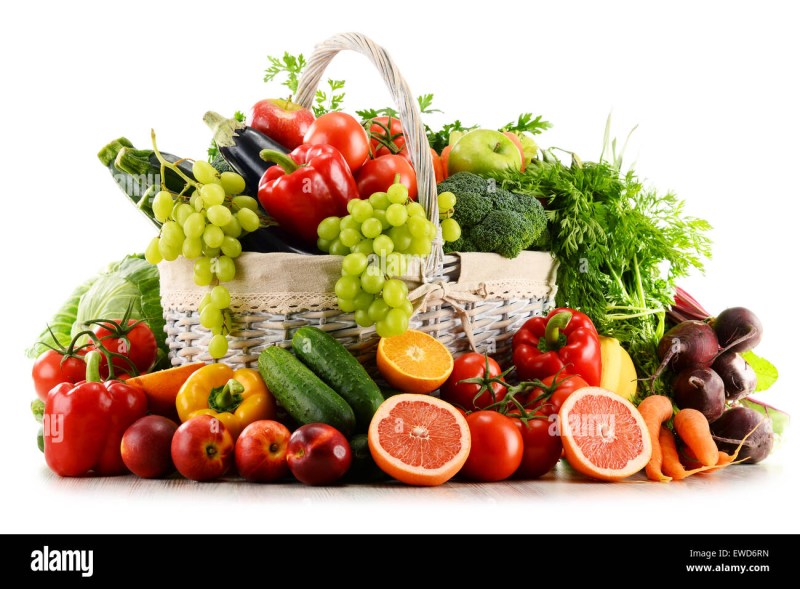 Basket with vegetables and fruits