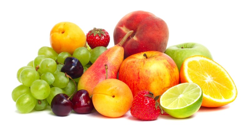 A lot of fruits on a white background