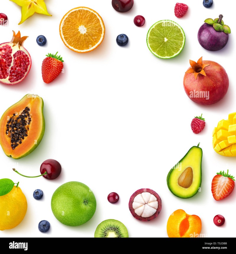 Fruit on a white background from above