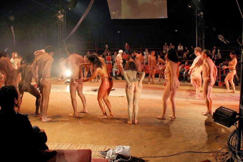 Naked women on the stage of the theater