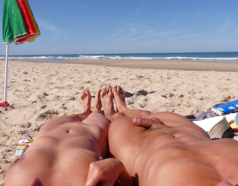 Girls Topless on the beach and men CFNM