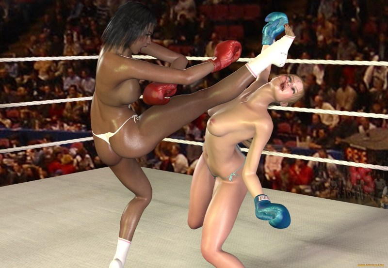 Naked women fight in the ring