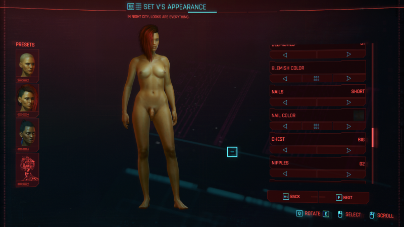 Editor of naked characters in games