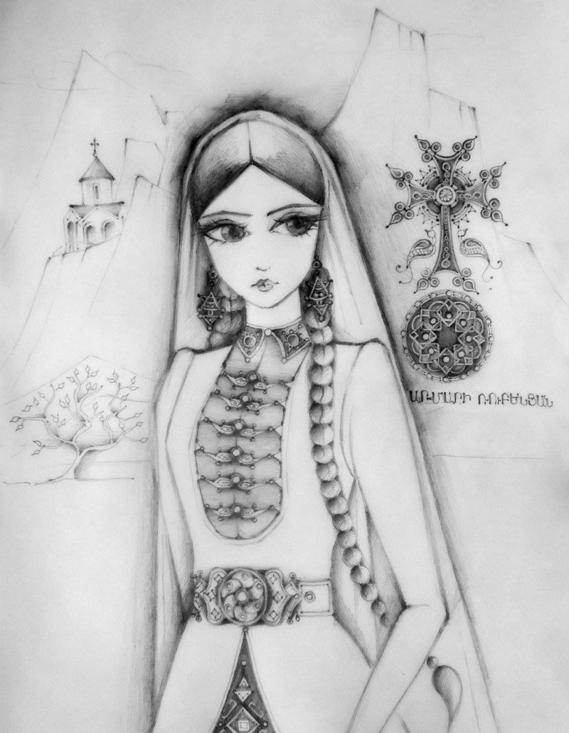 Armenian in a national costume drawing