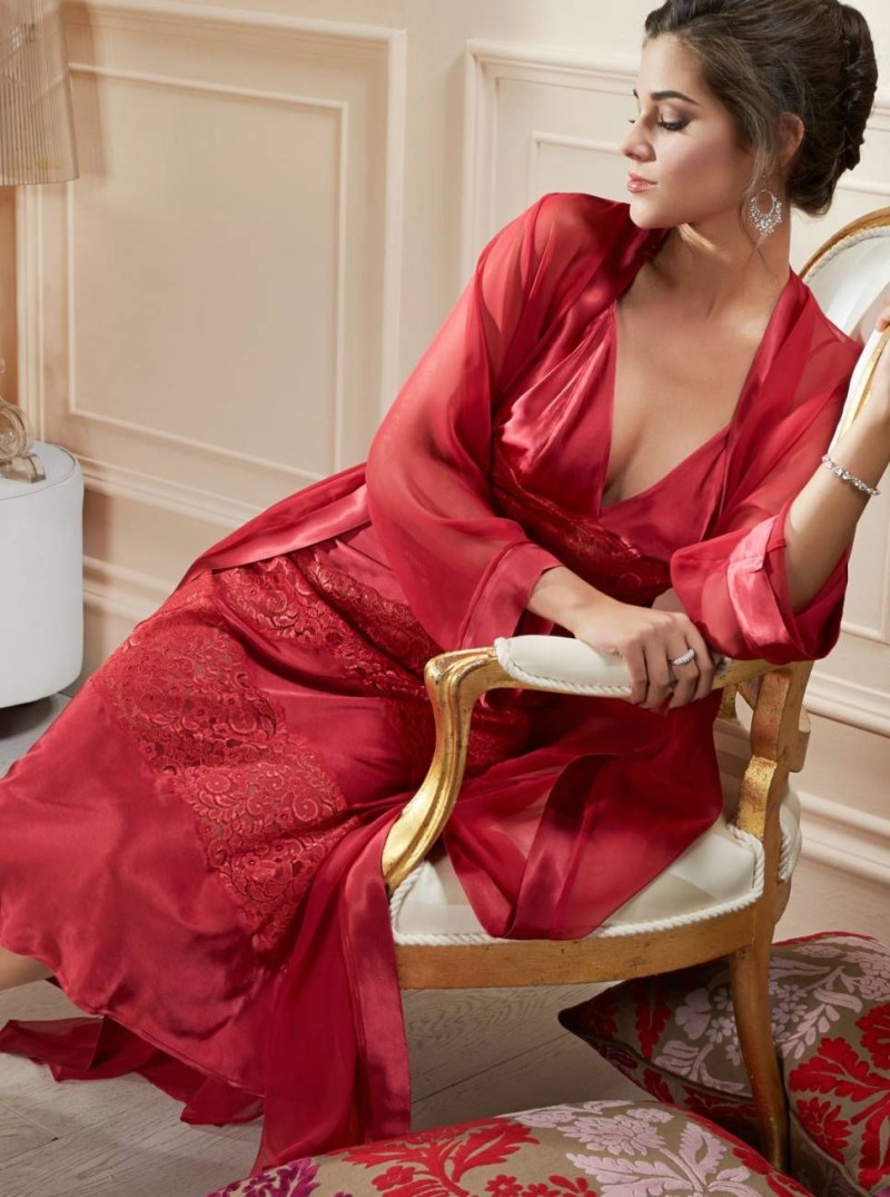 Adult lady in silk lingerie