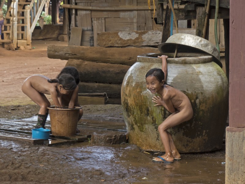 Elderly naked woman in spa