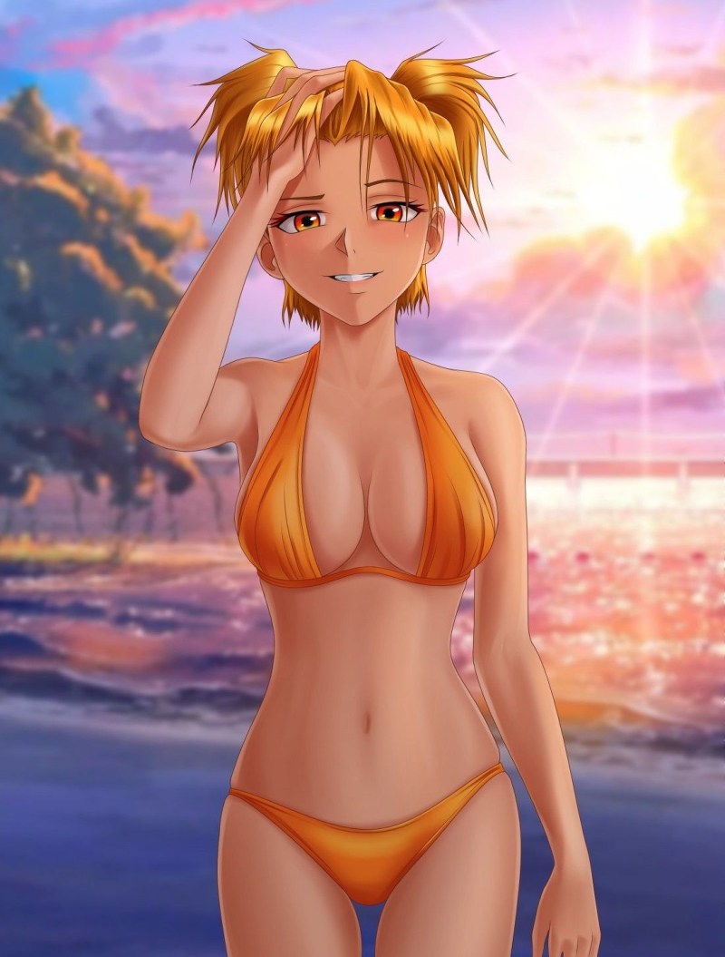 Two naked women on the beach