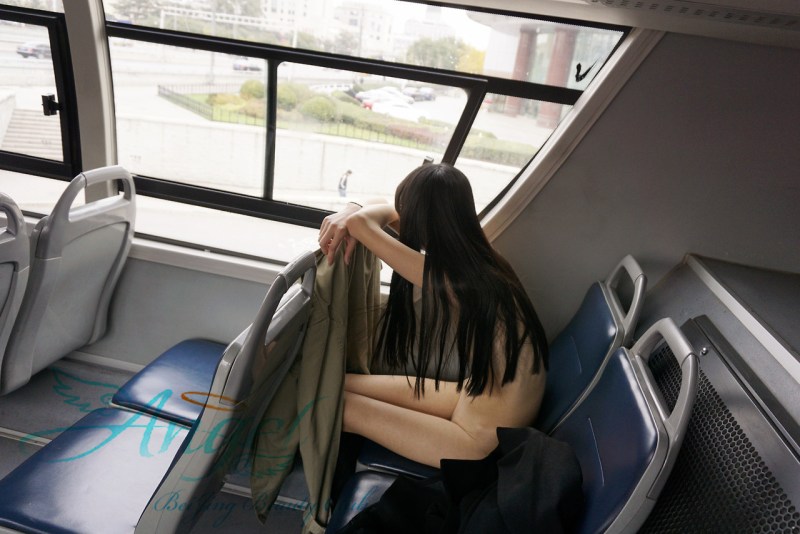 The girl is in the train