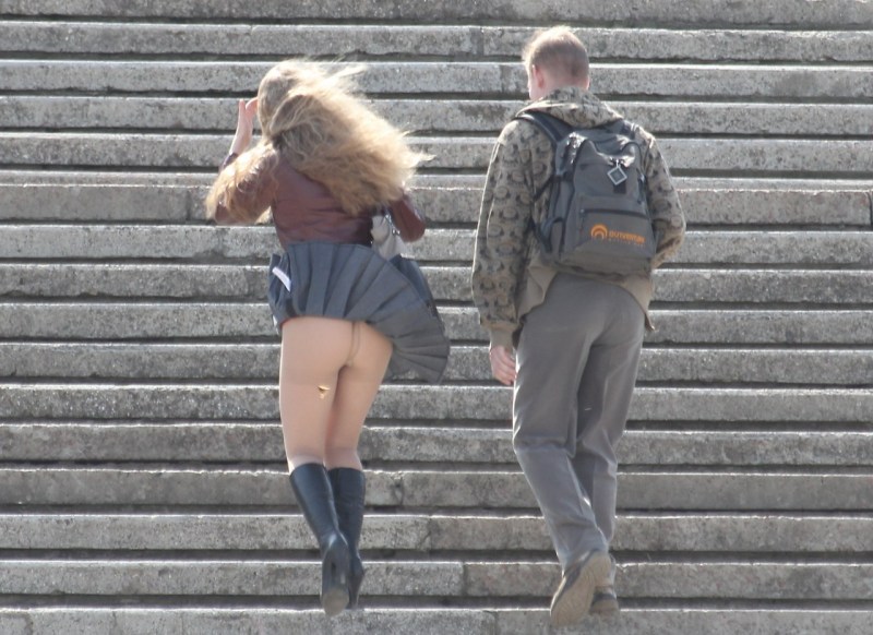 Girls and wind on the street