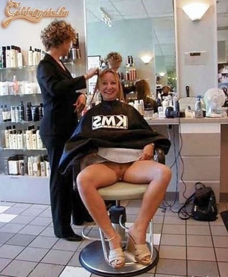 In a hairdresser without panties