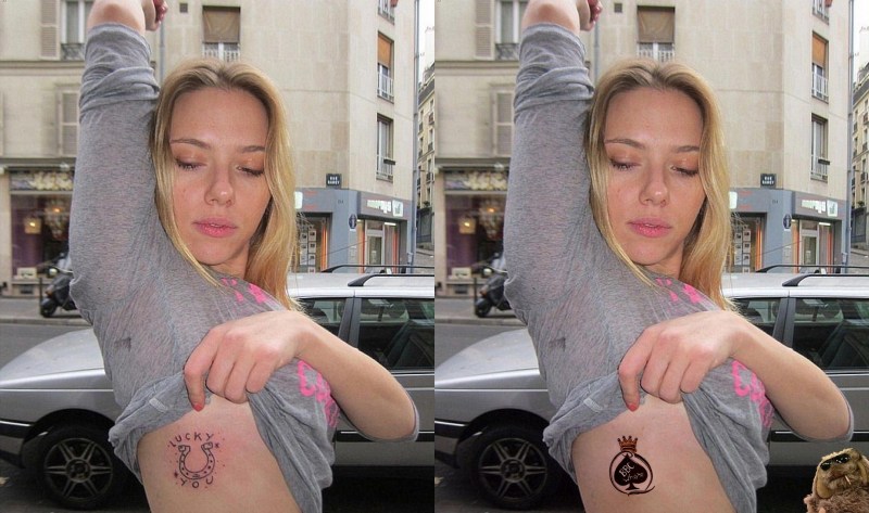 Scarlett Johansson shaved tattoos