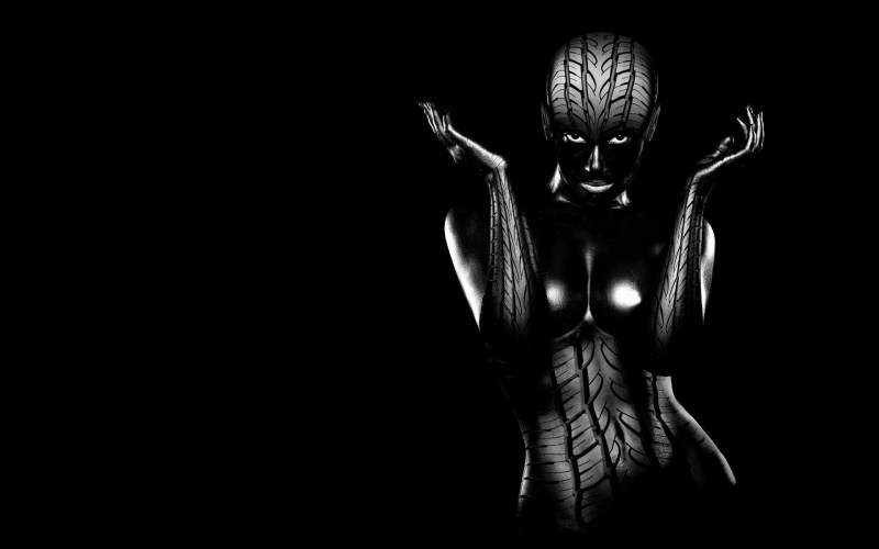 Dark wallpaper on the phone girl