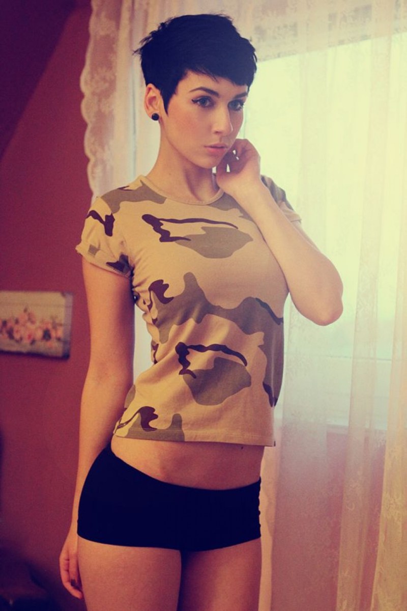 Nordic blonde with short haircut