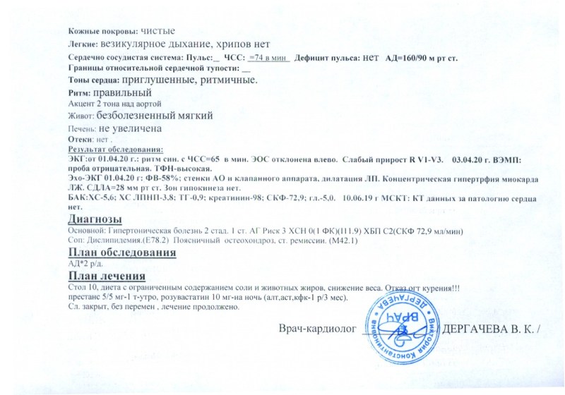 The conclusion of a cardiologist