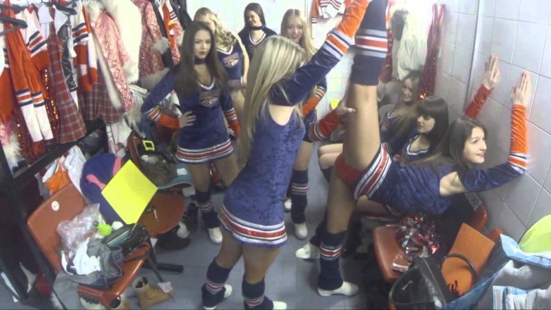 Naked saleswoman in sex shop