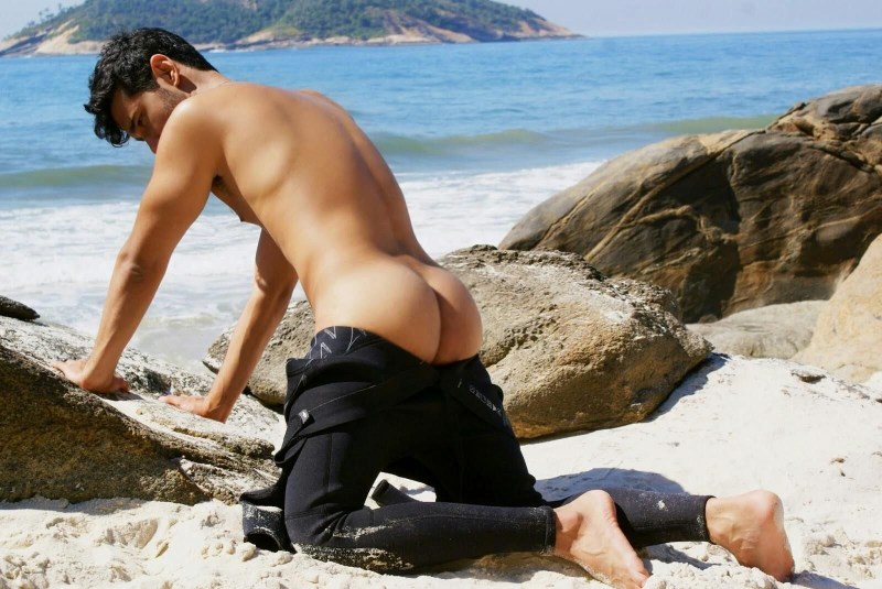 A man on the beach lit a member