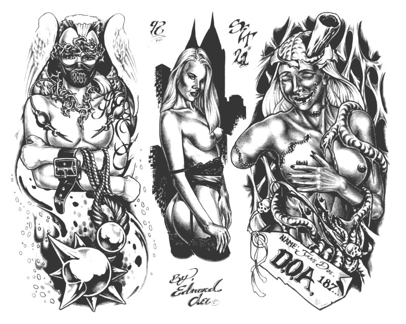 Sketches of tattoos in the style of BDSM