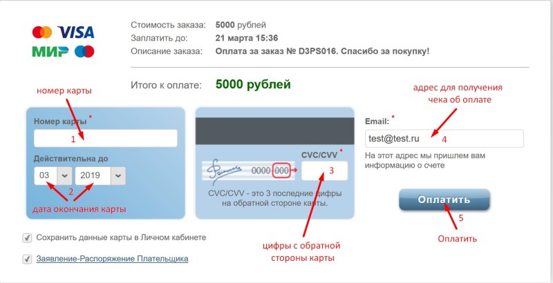 Payment by bank card via the Internet