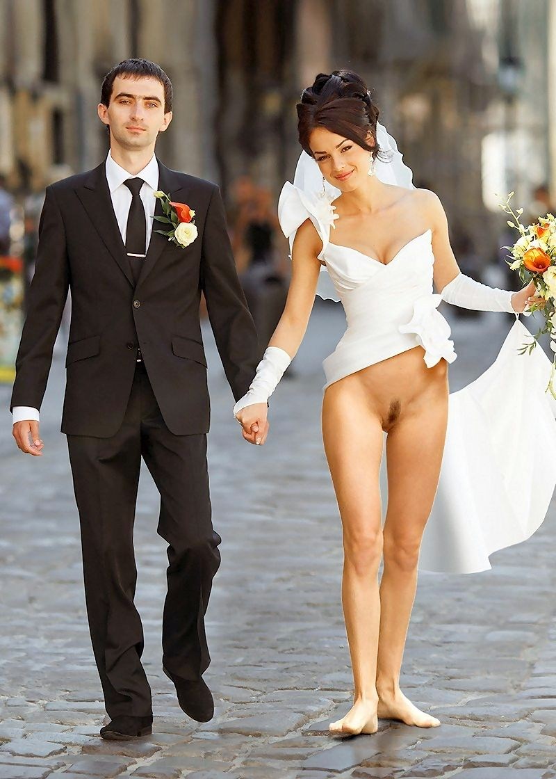 Girls in wedding dresses without panties