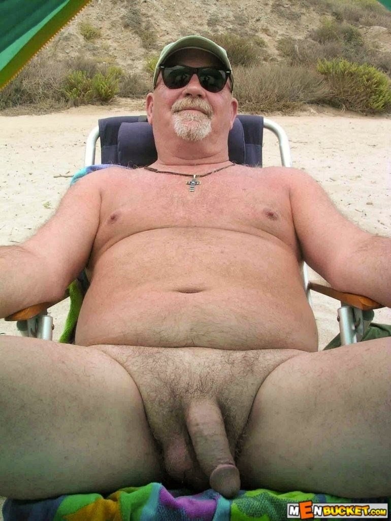 Naked fat men on the beach