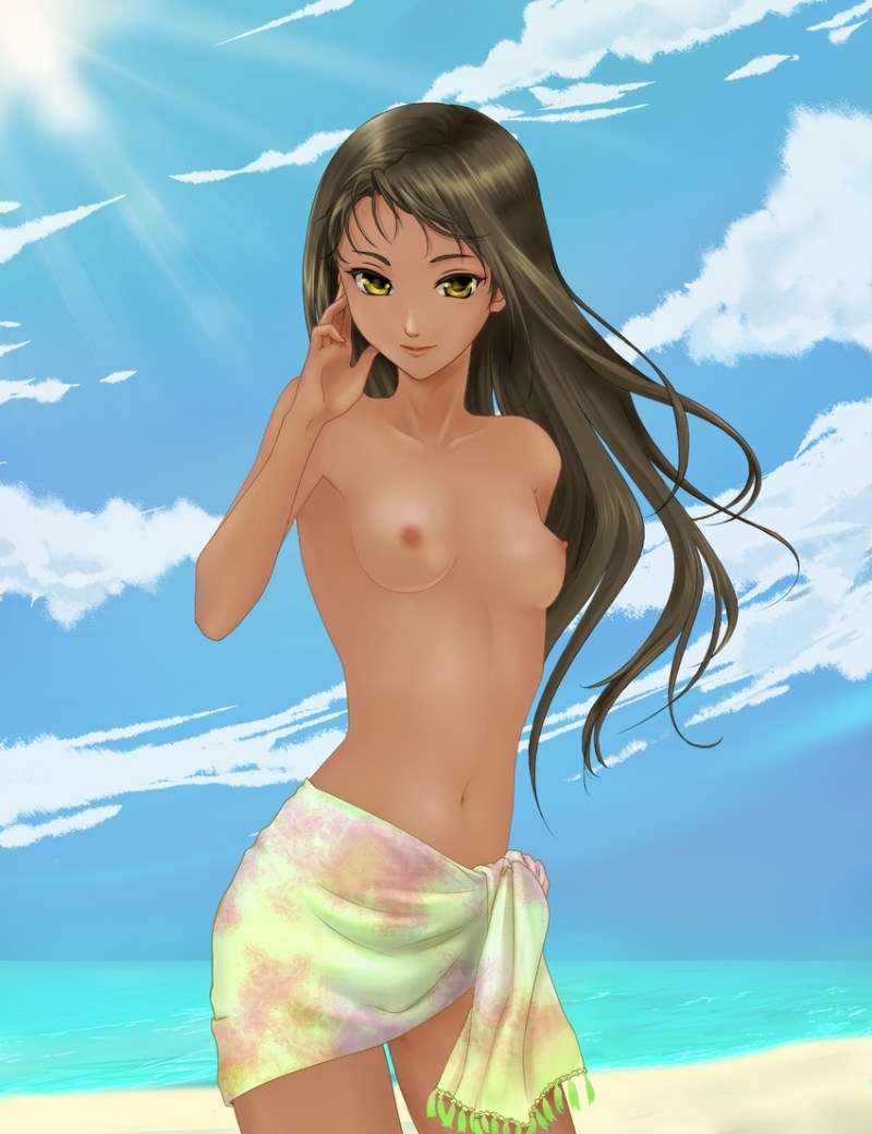 Naked anime girls on the beach