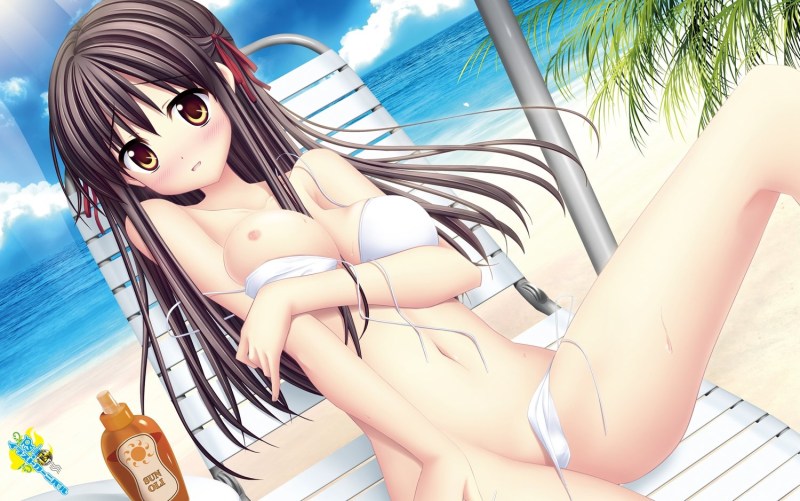 Naked anime beauty on the beach