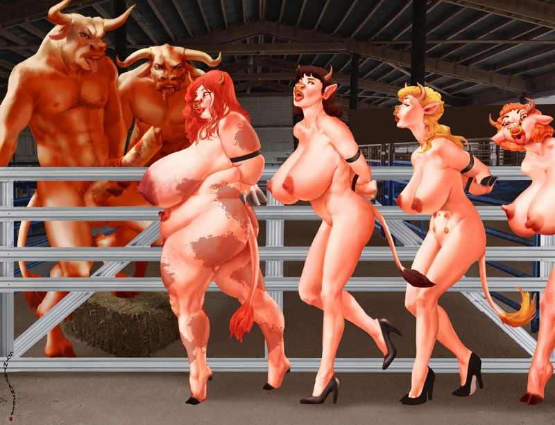 A naked woman turns into a cow