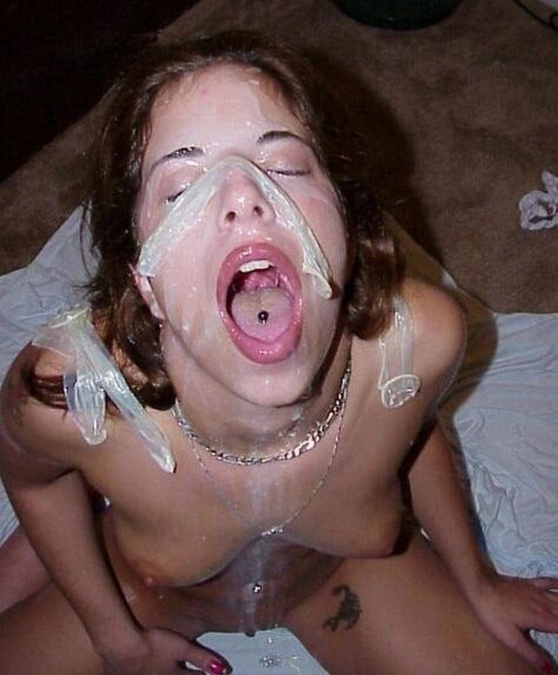 A condom on the face of a girl