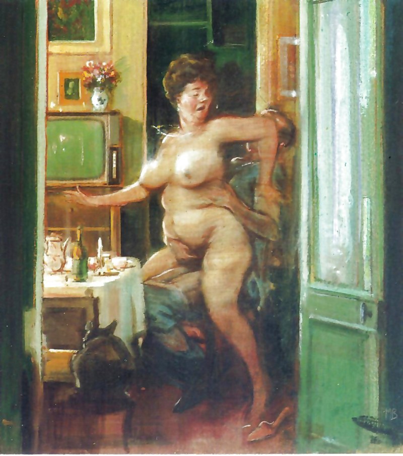 Elderly naked in painting