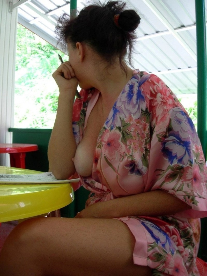 I lit my breasts in a home dressing gown