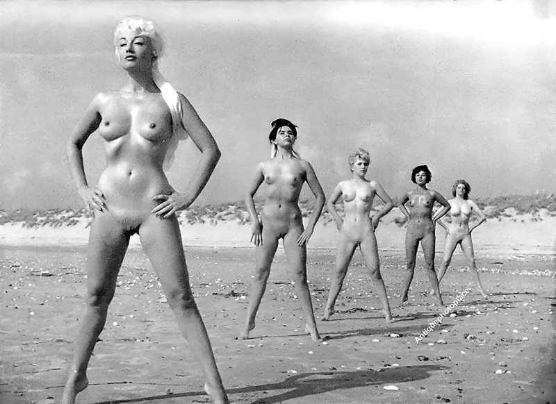 Naked women on the beach retro