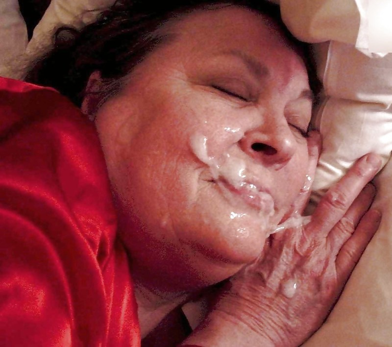 Cum on the face of a sleeping old woman