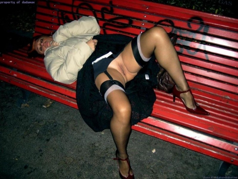 Drunk in stockings without panties