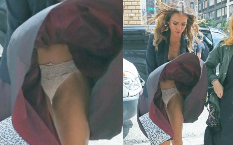 Jessica Alba under a skirt