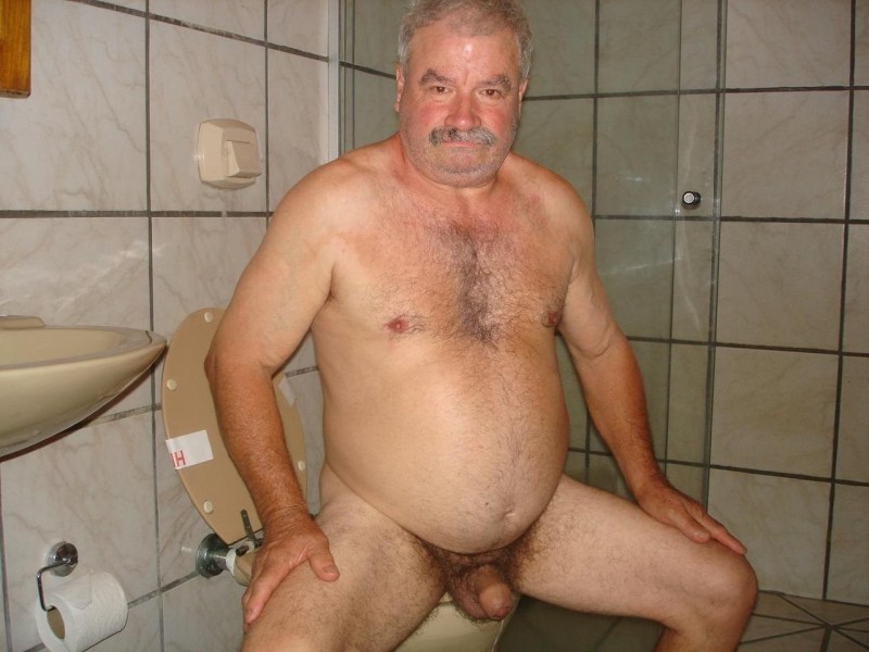 Naked fat old men in the bathroom