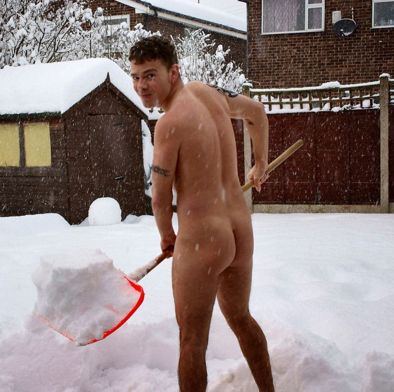 Naked guy on the street in winter