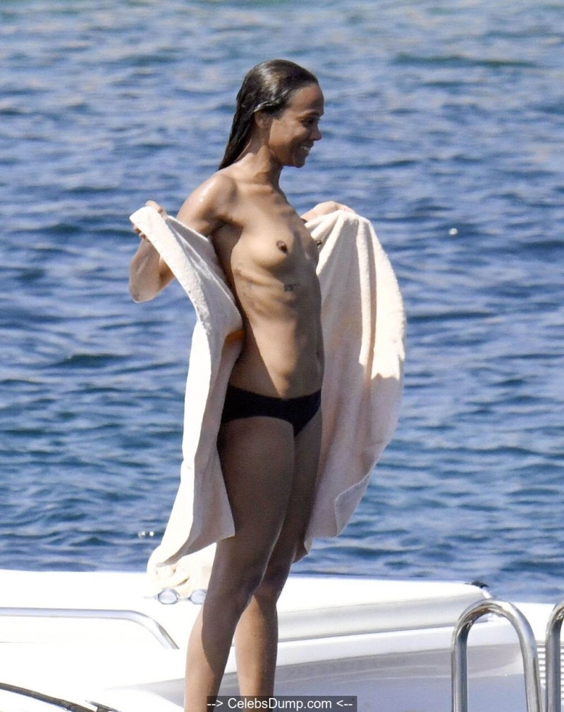 Zoe Saldan on the yacht topless