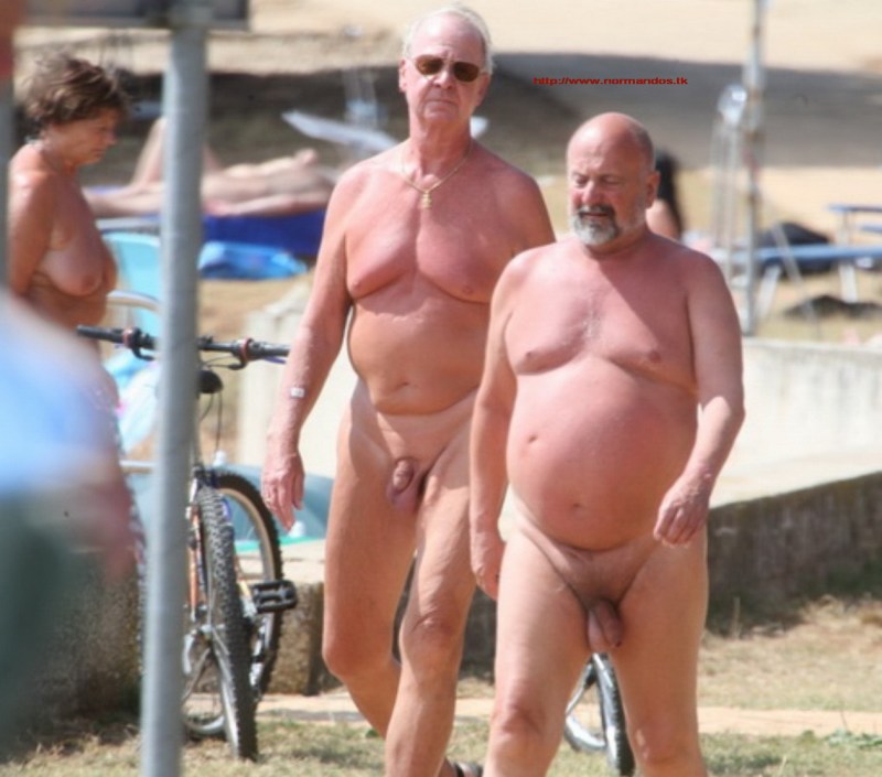 Naked fat men on the beach