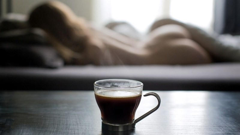 Erotic coffee in bed