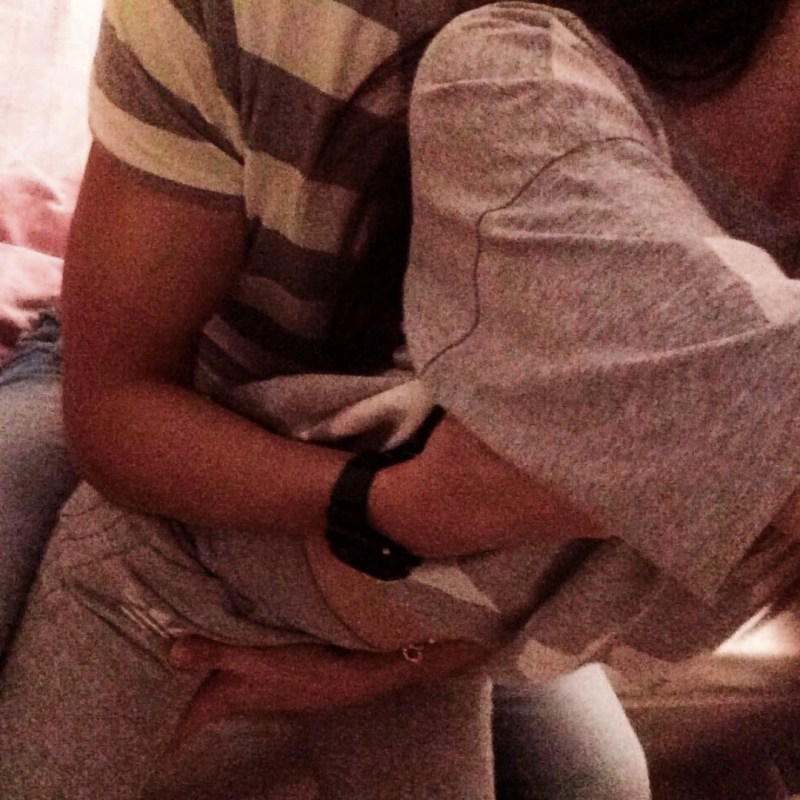 A guy with a girl hug without a face