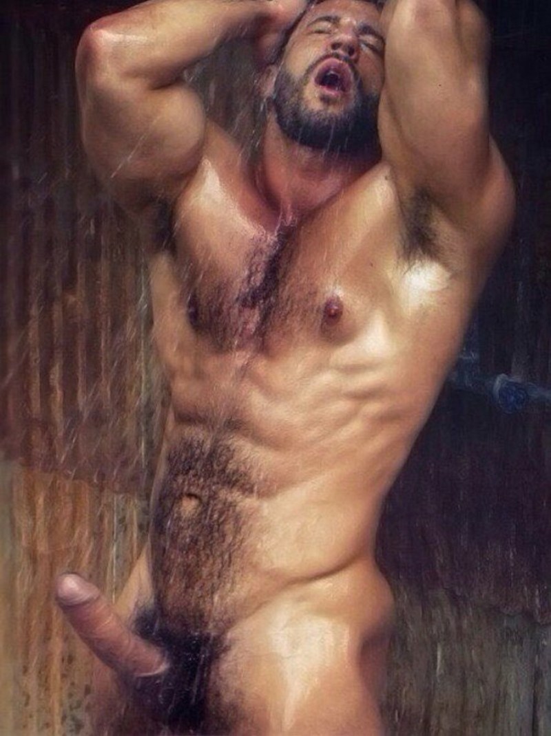 Naked hairy guys in the bath