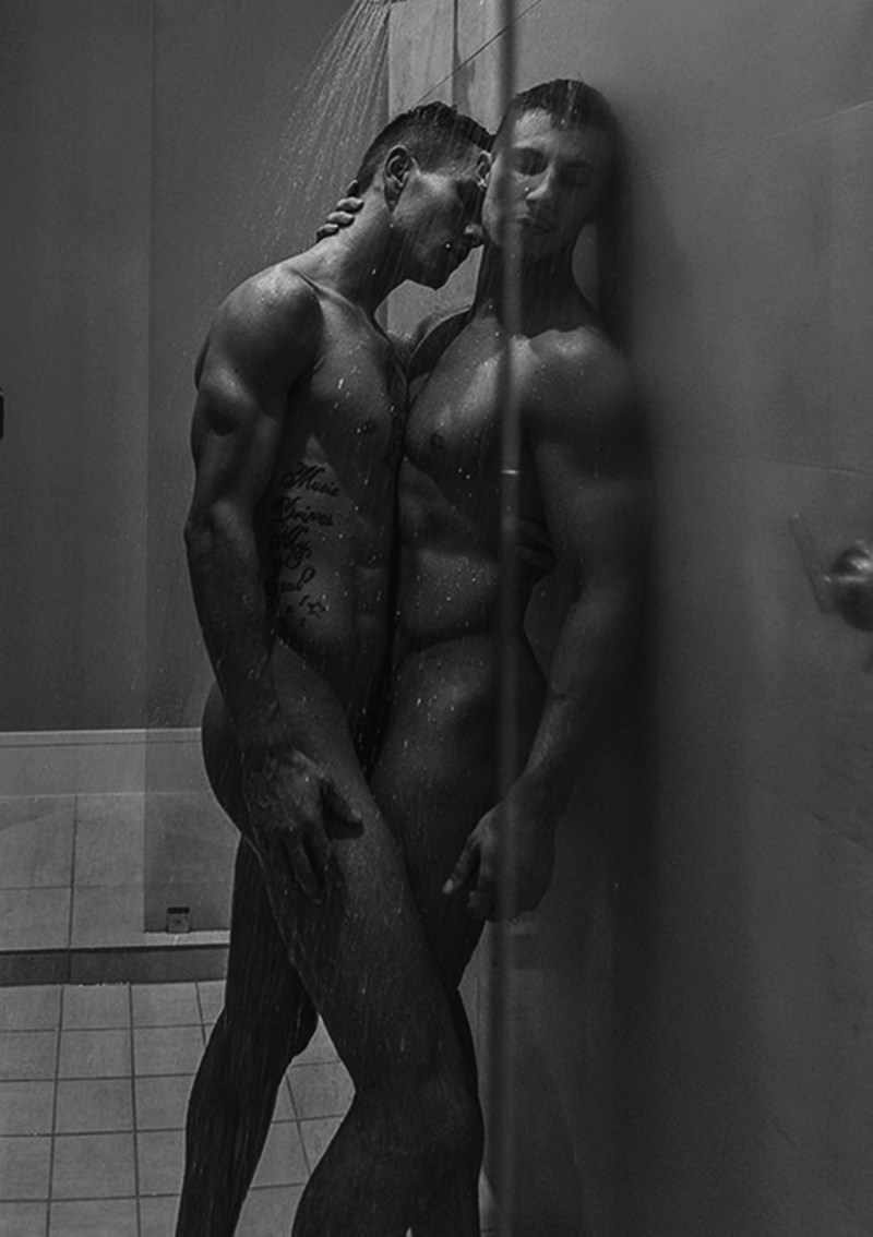 Naked beautiful men in the shower